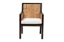 Ani Dark Brown Mahogany Wood and Natural Seagrass Dining Arm Chair Baxton