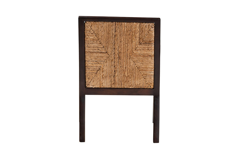 Ani Dark Brown Mahogany Wood and Natural Seagrass Dining Arm Chair Baxton