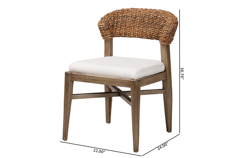 Stewart Modern Bohemian Walnut Brown Finished Mahogany Wood and Natural Rattan Dining Chair