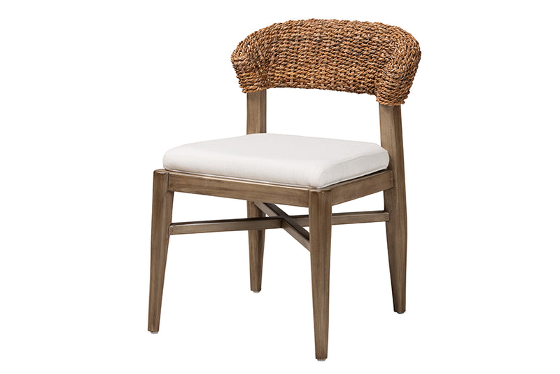 Stewart Modern Bohemian Walnut Brown Finished Mahogany Wood and Natural Rattan Dining Chair