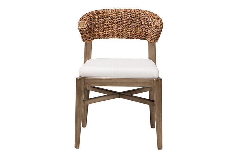 Stewart Modern Bohemian Walnut Brown Finished Mahogany Wood and Natural Rattan Dining Chair