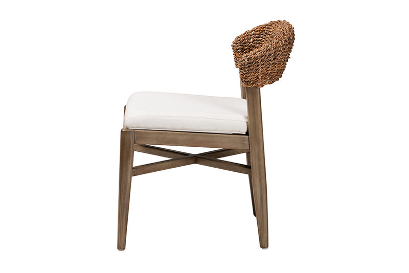 Stewart Modern Bohemian Walnut Brown Finished Mahogany Wood and Natural Rattan Dining Chair