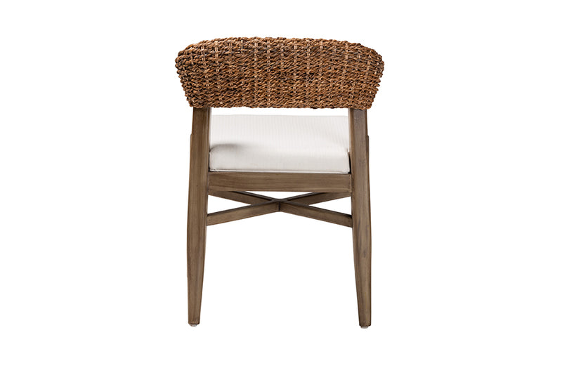 Stewart Modern Bohemian Walnut Brown Finished Mahogany Wood and Natural Rattan Dining Chair