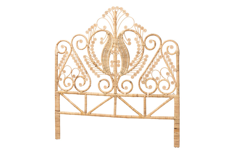 Nadia Modern Bohemian Natural Brown Rattan Queen Size Standalone Headboard