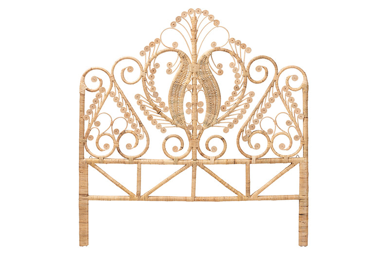 Nadia Modern Bohemian Natural Brown Rattan Queen Size Standalone Headboard