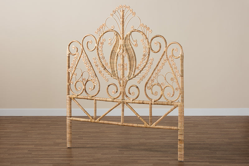 Nadia Modern Bohemian Natural Brown Rattan Queen Size Standalone Headboard