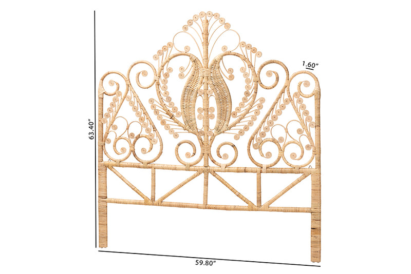 Nadia Modern Bohemian Natural Brown Rattan Queen Size Standalone Headboard