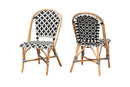 Georgina Black and White Weaving Natural Rattan 2Pc Bistro Chair Set Baxton