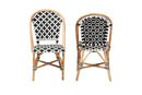 Georgina Black and White Weaving Natural Rattan 2Pc Bistro Chair Set Baxton