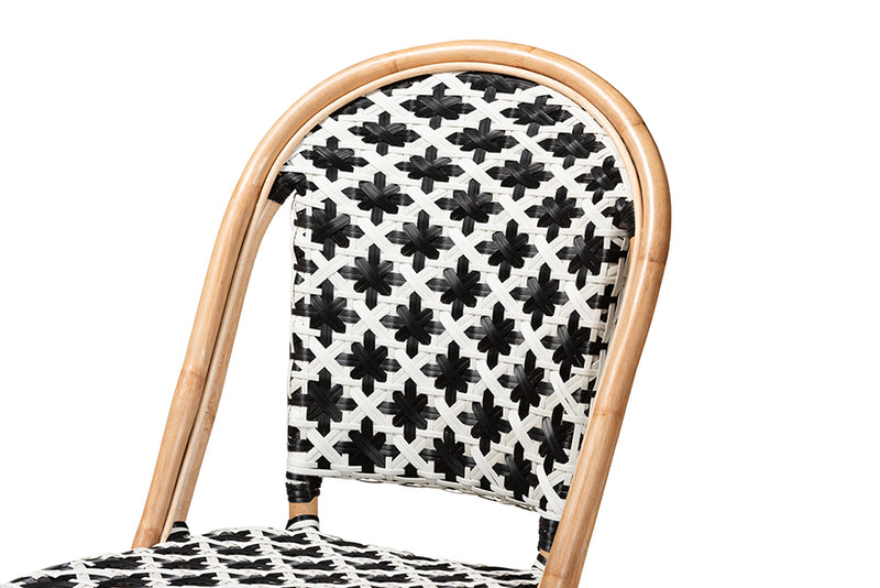 Georgina Modern French Black and White Weaving Natural Rattan 2-Piece Bistro Chair Set