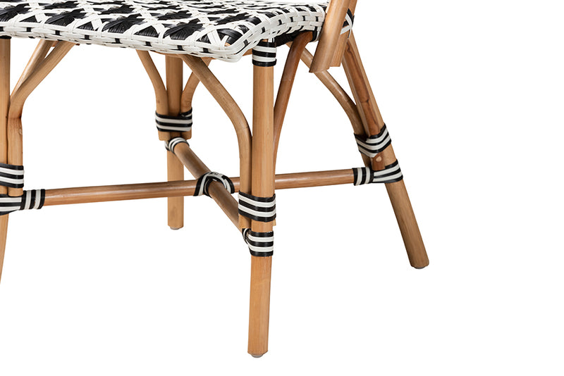 Georgina Modern French Black and White Weaving Natural Rattan 2-Piece Bistro Chair Set