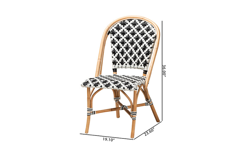 Georgina Modern French Black and White Weaving Natural Rattan 2-Piece Bistro Chair Set