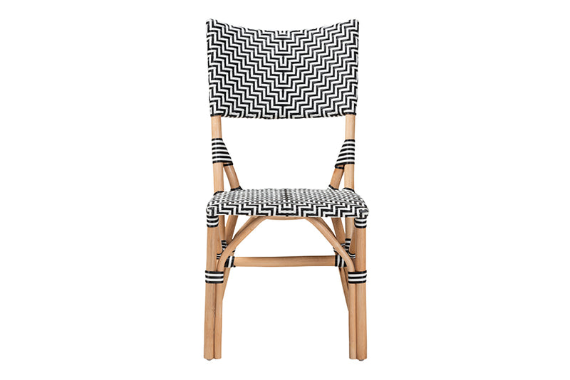 Pierre Modern French Black and White Weaving and Natural Rattan Bistro Chair