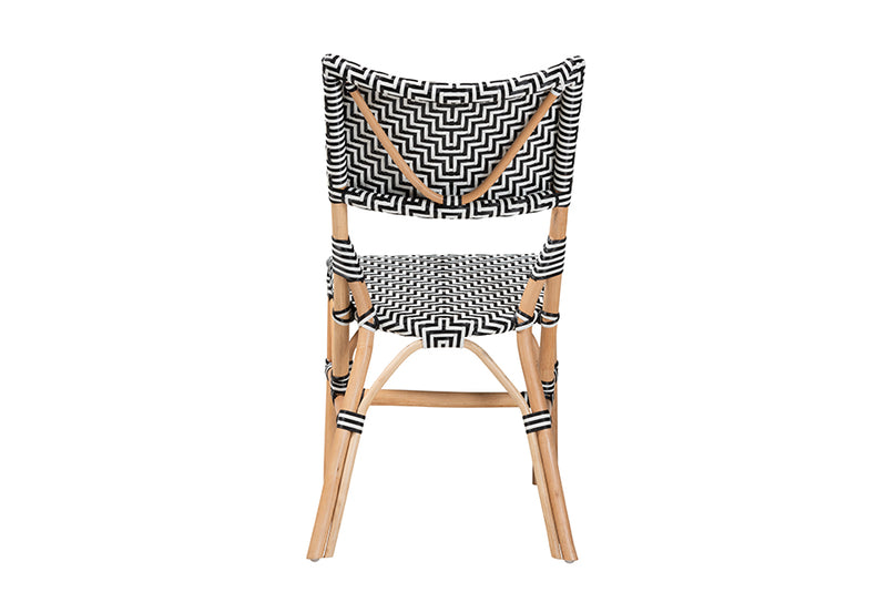 Pierre Modern French Black and White Weaving and Natural Rattan Bistro Chair