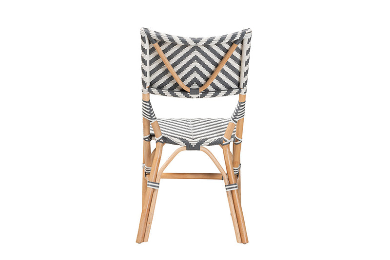 Delphine Gray and White Weaving and Natural Rattan Bistro Chair Baxton