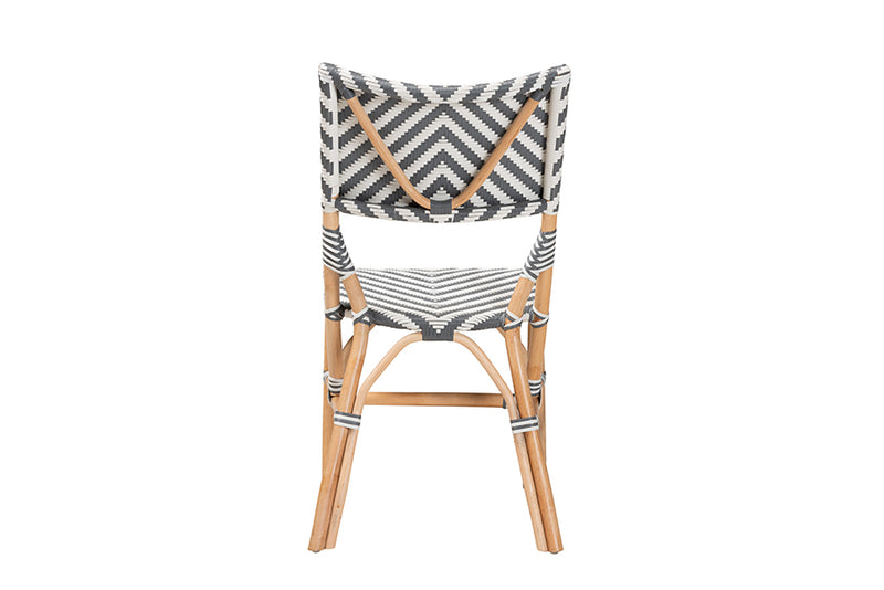 Delphine Modern French Gray and White Weaving and Natural Rattan Bistro Chair