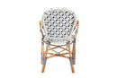 Hadley Blue and White Weaving and Natural Rattan Bistro Chair Baxton