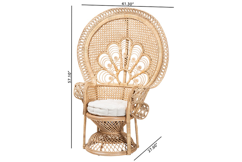 Erie Modern Bohemian Natural Brown Rattan Peacock Accent Chair