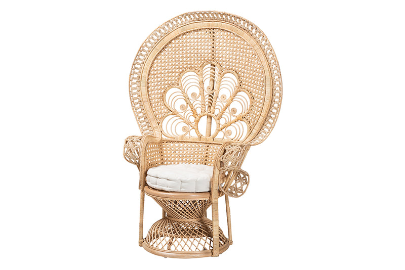 Erie Modern Bohemian Natural Brown Rattan Peacock Accent Chair