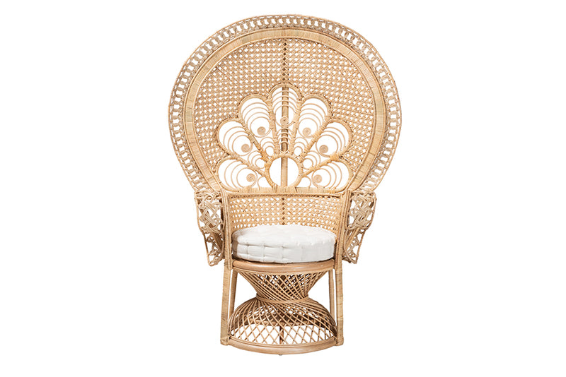 Erie Modern Bohemian Natural Brown Rattan Peacock Accent Chair