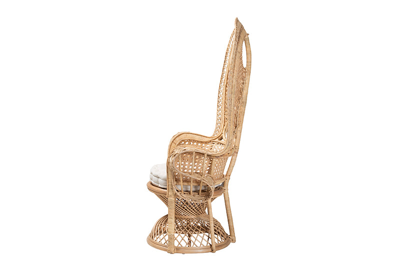 Erie Modern Bohemian Natural Brown Rattan Peacock Accent Chair