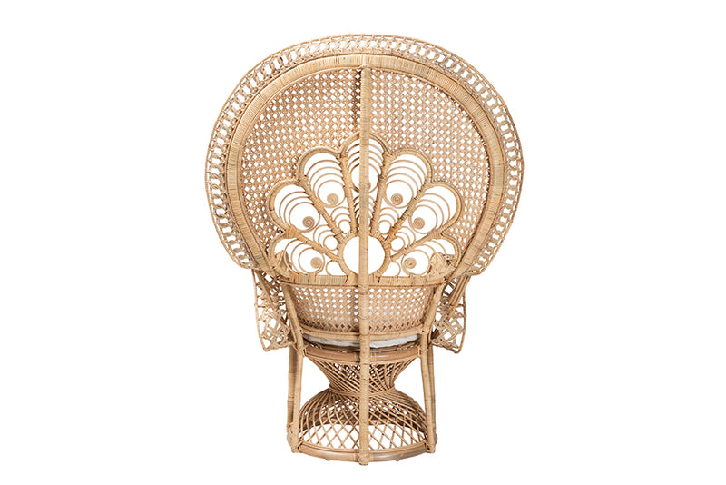 Erie Modern Bohemian Natural Brown Rattan Peacock Accent Chair