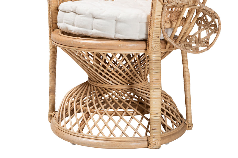 Erie Modern Bohemian Natural Brown Rattan Peacock Accent Chair