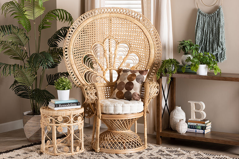 Erie Modern Bohemian Natural Brown Rattan Peacock Accent Chair