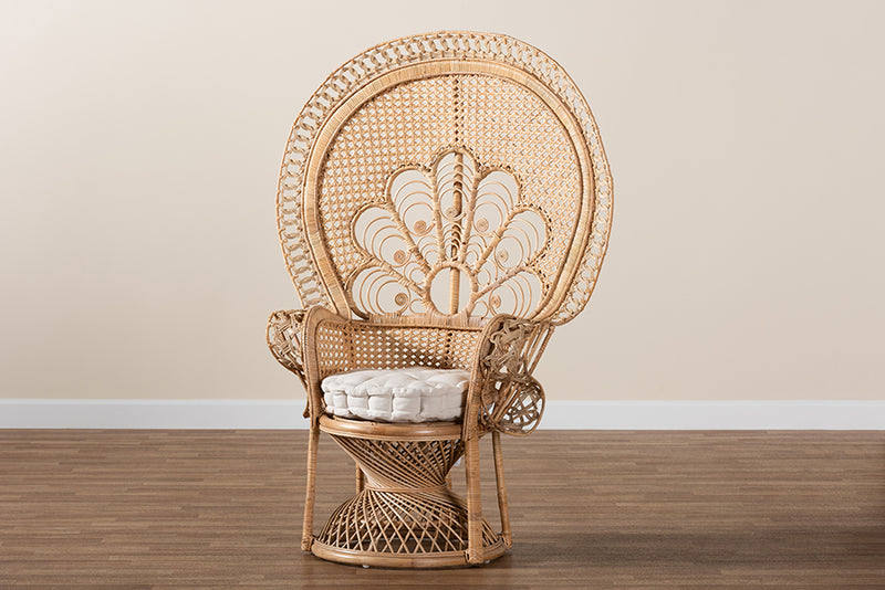 Erie Modern Bohemian Natural Brown Rattan Peacock Accent Chair