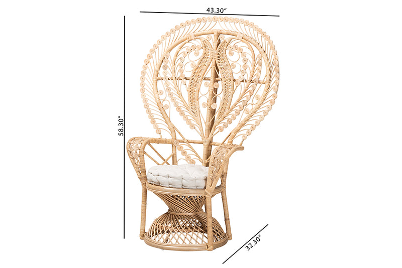 Fiorenza Modern Bohemian Natural Brown Rattan Peacock Accent Chair