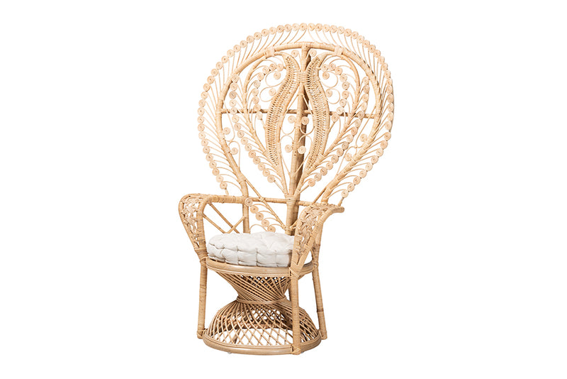 Fiorenza Modern Bohemian Natural Brown Rattan Peacock Accent Chair