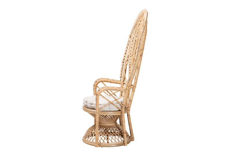 Fiorenza Modern Bohemian Natural Brown Rattan Peacock Accent Chair