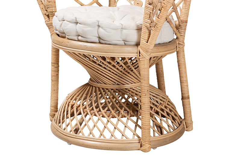 Fiorenza Modern Bohemian Natural Brown Rattan Peacock Accent Chair