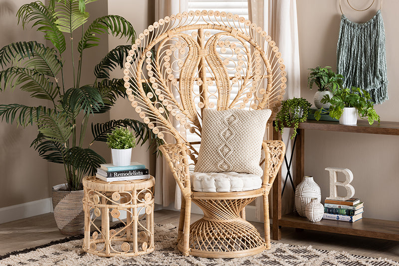 Fiorenza Modern Bohemian Natural Brown Rattan Peacock Accent Chair