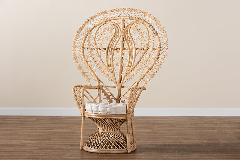 Fiorenza Modern Bohemian Natural Brown Rattan Peacock Accent Chair