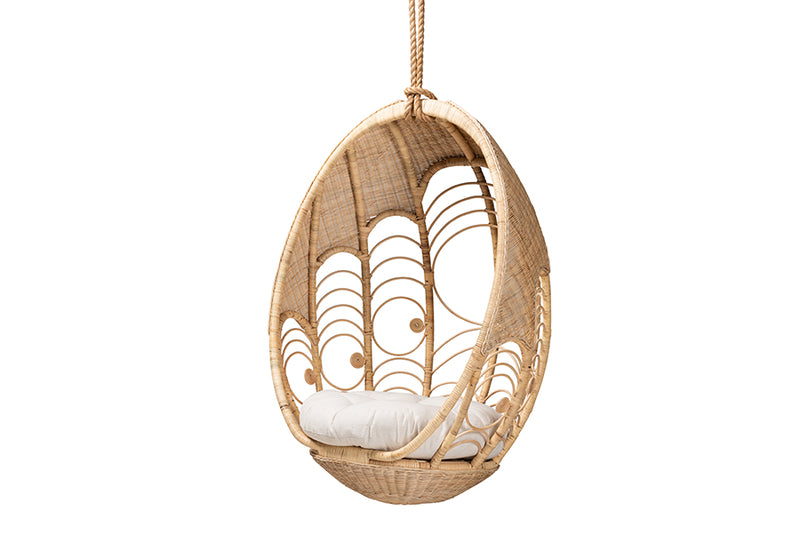 Prisca Modern Bohemian Natural Brown Rattan Hanging Chair