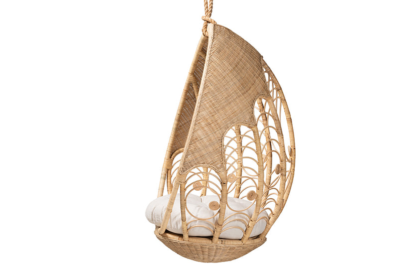 Prisca Modern Bohemian Natural Brown Rattan Hanging Chair