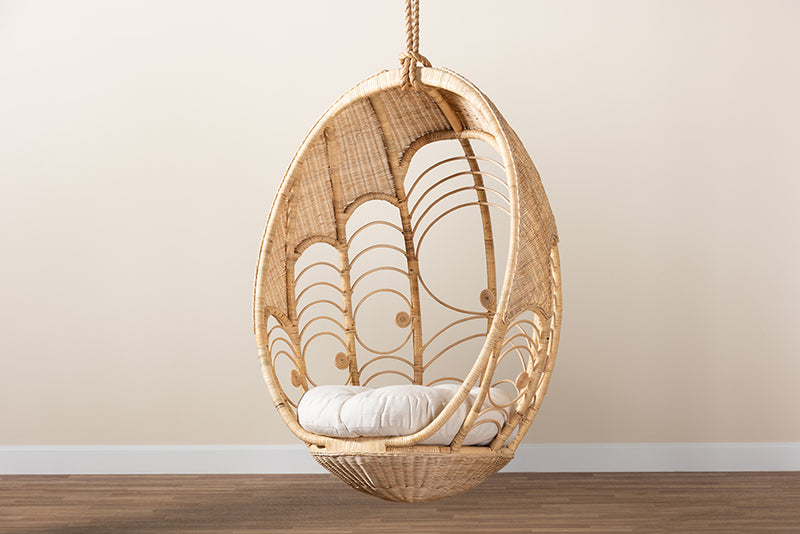 Prisca Modern Bohemian Natural Brown Rattan Hanging Chair