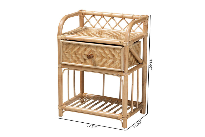 Adrena Natural Brown Rattan 1-Drawer Nightstand Baxton