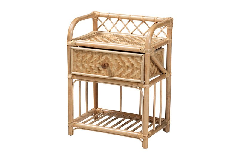 Adrena Natural Brown Rattan 1-Drawer Nightstand Baxton