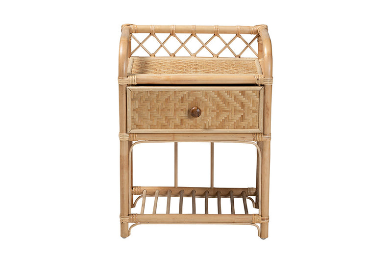 Adrena Natural Brown Rattan 1-Drawer Nightstand Baxton