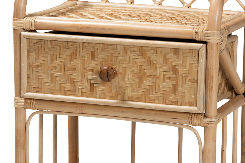 Adrena Natural Brown Rattan 1-Drawer Nightstand Baxton