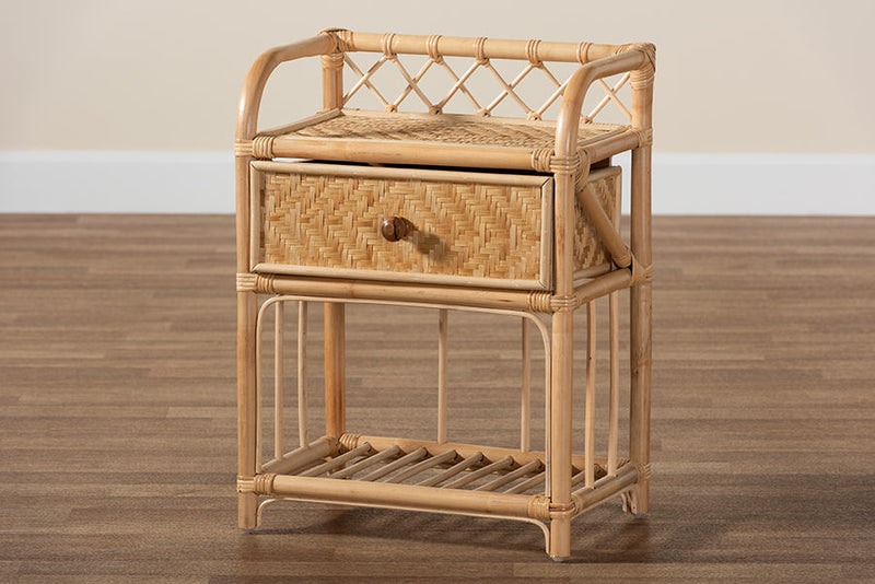 Adrena Natural Brown Rattan 1-Drawer Nightstand Baxton