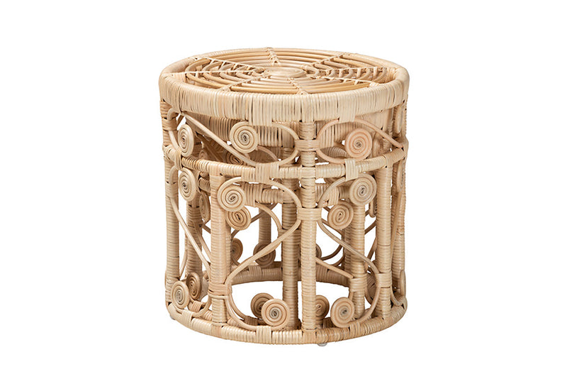 Castiel Natural Brown Rattan 2Pc Nesting End Table Set Baxton
