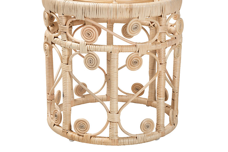 Castiel Natural Brown Rattan 2Pc Nesting End Table Set Baxton