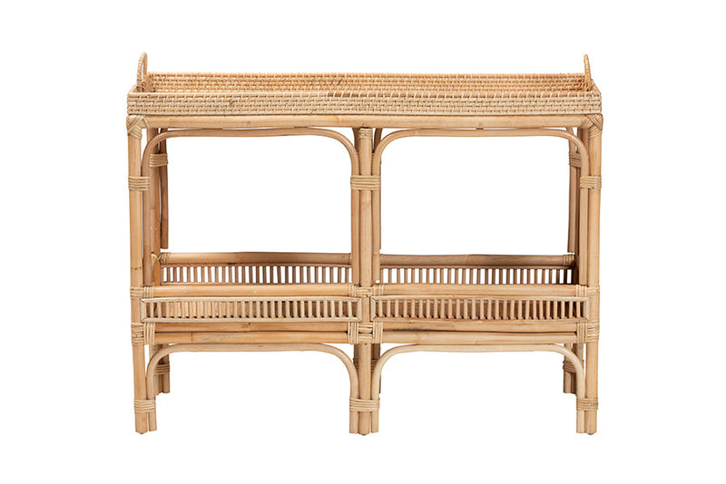 Devlin Natural Brown Rattan Console Table Baxton