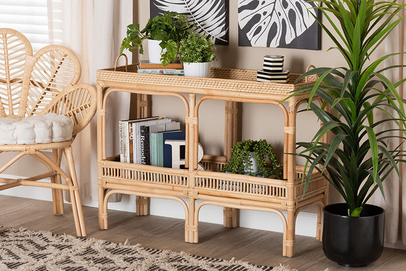 Devlin Modern Bohemian Natural Brown Rattan Console Table