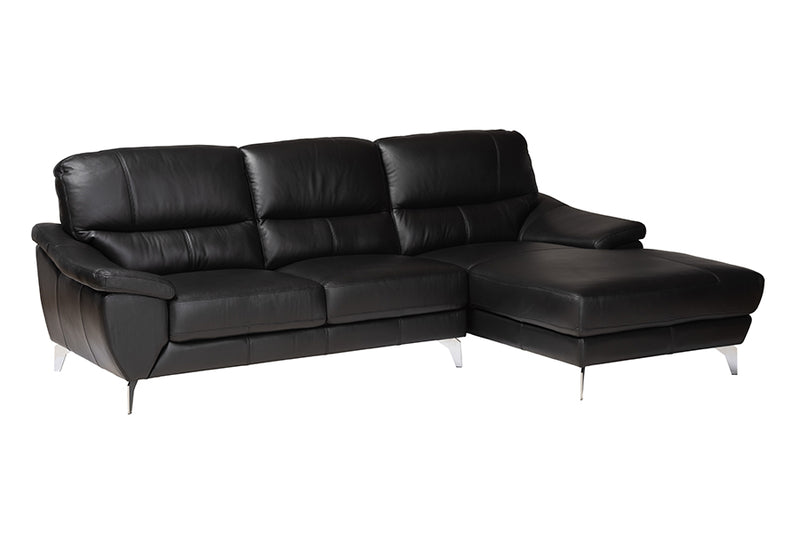 Harumi Modern Black Full Leather Sectional Sofa w/Right Facing Chaise