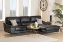 Harumi Modern Black Full Leather Sectional Sofa w/Right Facing Chaise Baxton