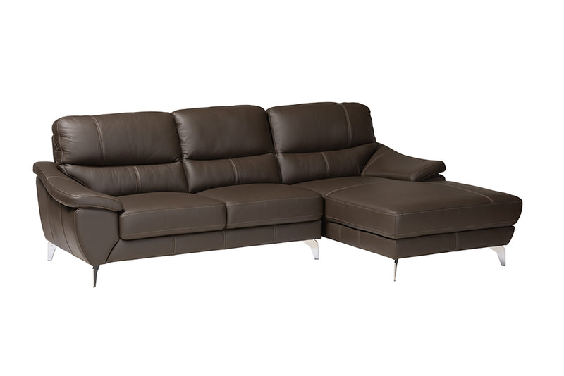 Harumi Modern Brown Full Leather Sectional Sofa w/Right Facing Chaise